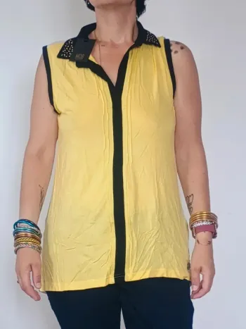 chemise sans manche semi transparente jaune et motif XXL