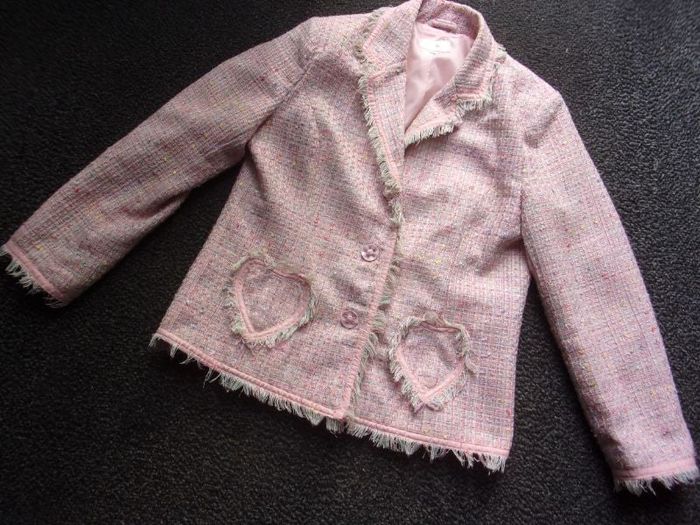 Veste CHANON tweed tons rose et multicolore taille S TBE