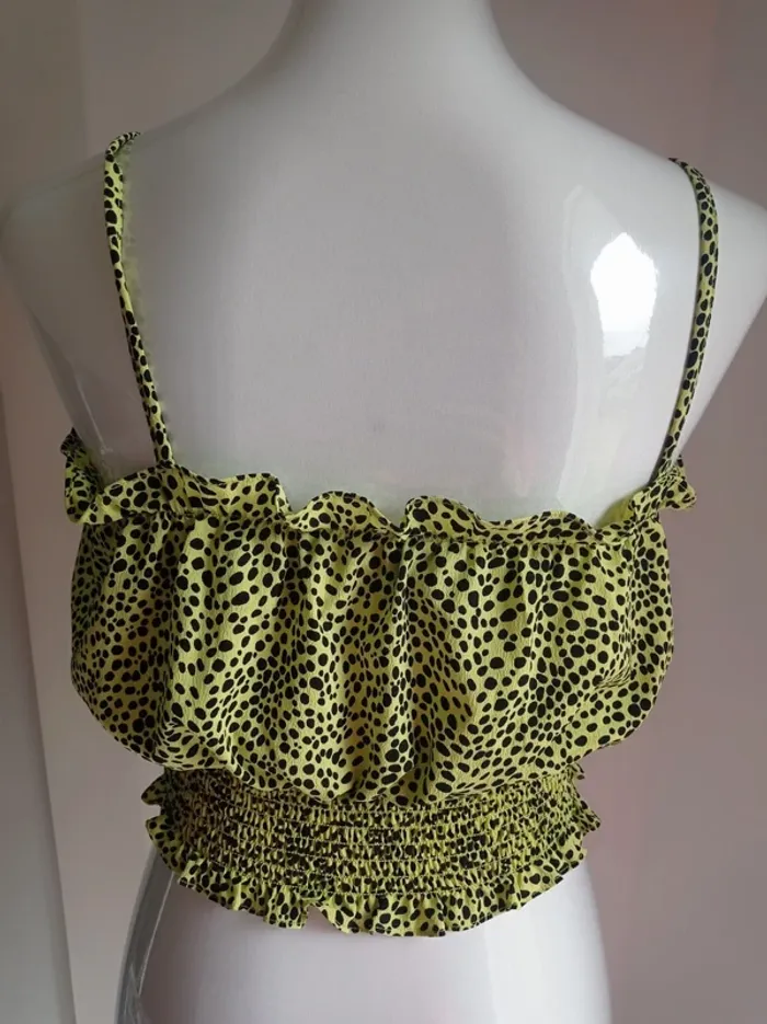 Magnifique haut court crop top à pois jaune vert et noir T.36 Topshop - photo numéro 3