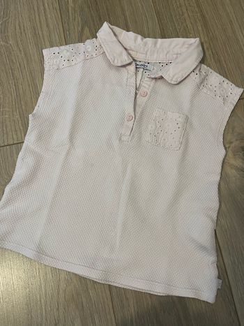 Teeshirt polo rose pale okaidi 5ans broderies anglaises
