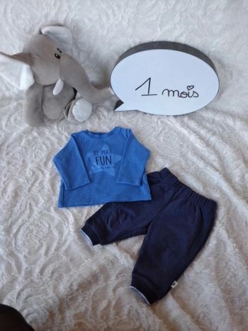 Ensemble (tee shirt manches longues+pantalon style jogging) Garçon 1 mois Étoile Fun Baby club