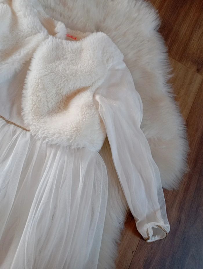 Billieblush 💖 robe cérémonie 4 ans blanc avec gilet a poil - photo numéro 2