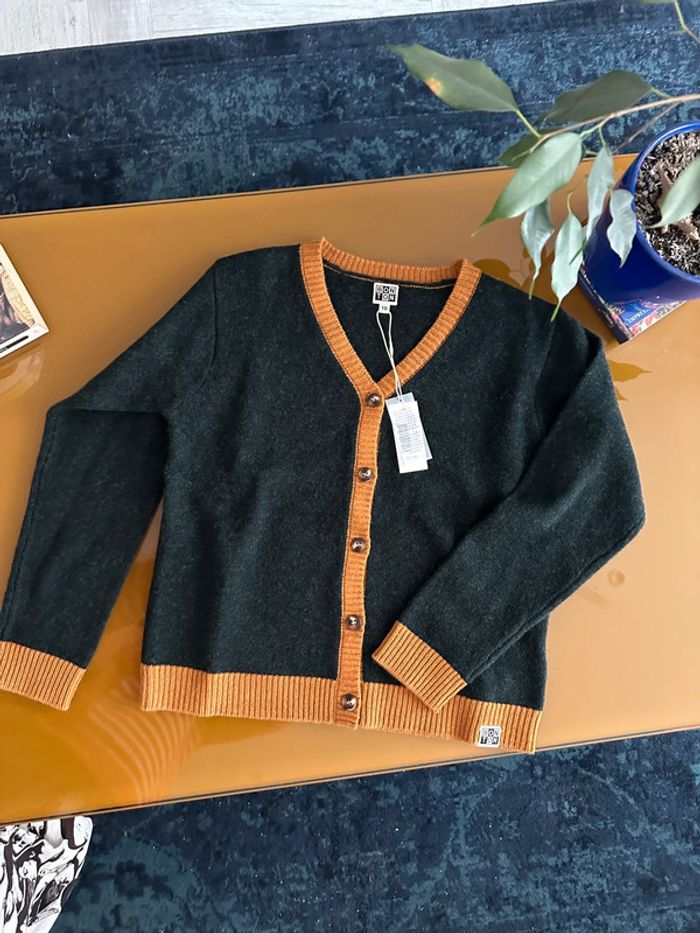 Cardigan bonton noir et marron - photo numéro 2