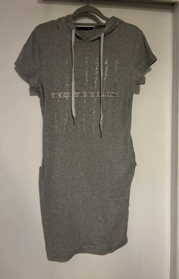 Robe sweat à capuche gris chiné 💎 C.M Mode - Taille S/M
