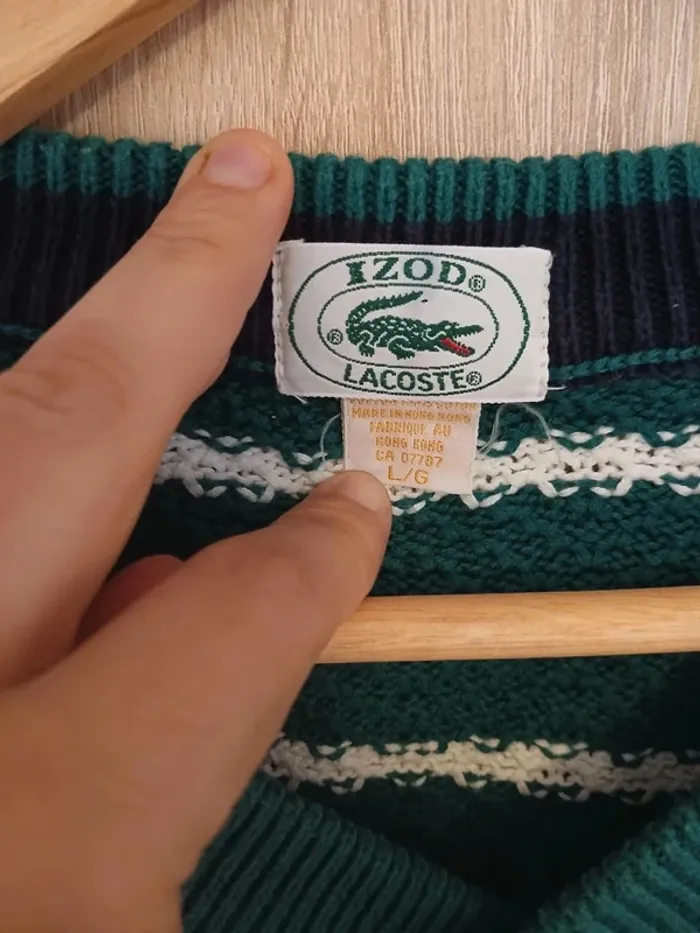 Pull vert et blanc izod lacoste vintage L - photo numéro 3