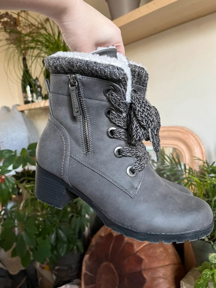 Bottines à talons chaude doublé à lacets - gris, blanc et noir - photo numéro 9