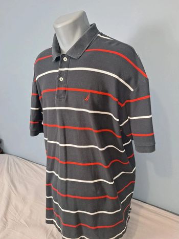 Polo manche courte nautica noir a rayures - taille 2XL - homme brodé (462)