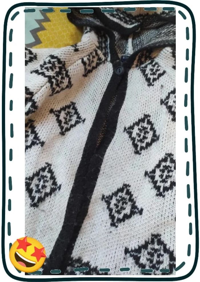 Veste chaude motifs ethniques noir et blanche 24 mois - photo numéro 3