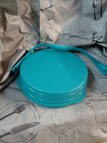 Tupperware plat a tarte avec transporteur bleu turquoise 