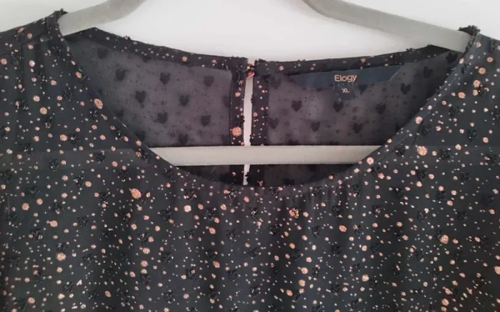 Blouse péplum noire cœurs et pois métallisés cuivrés - photo numéro 7