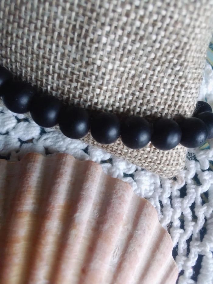 bracelet perles noires longueur 20.5 cm - photo numéro 4
