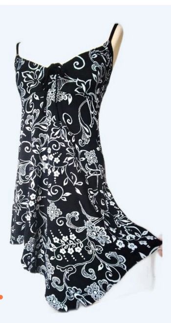 💎robe à bretelles design noir imprimé floral blanc vintage tendance taille 3 L 40