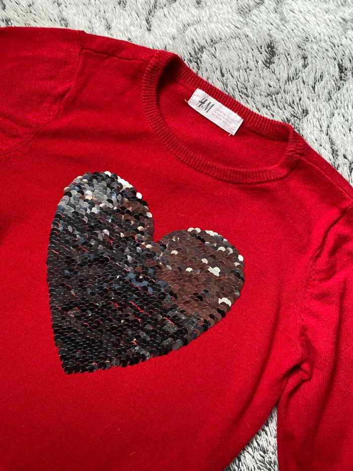 Pull à sequins rouge H&M - taille 5/6 ans - photo numéro 4