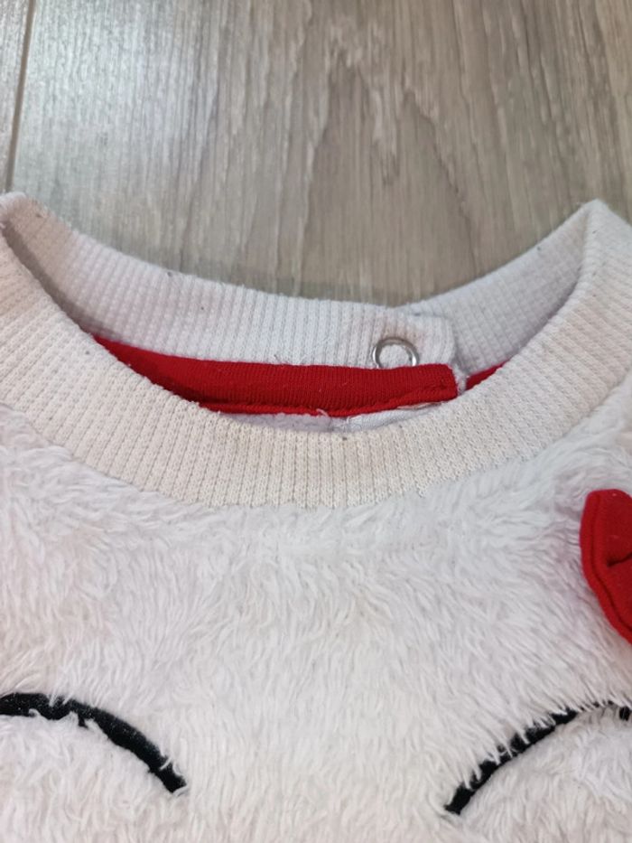 Pull chaud tout doux blanc motif lapin nœud et fille 12 mois - photo numéro 3