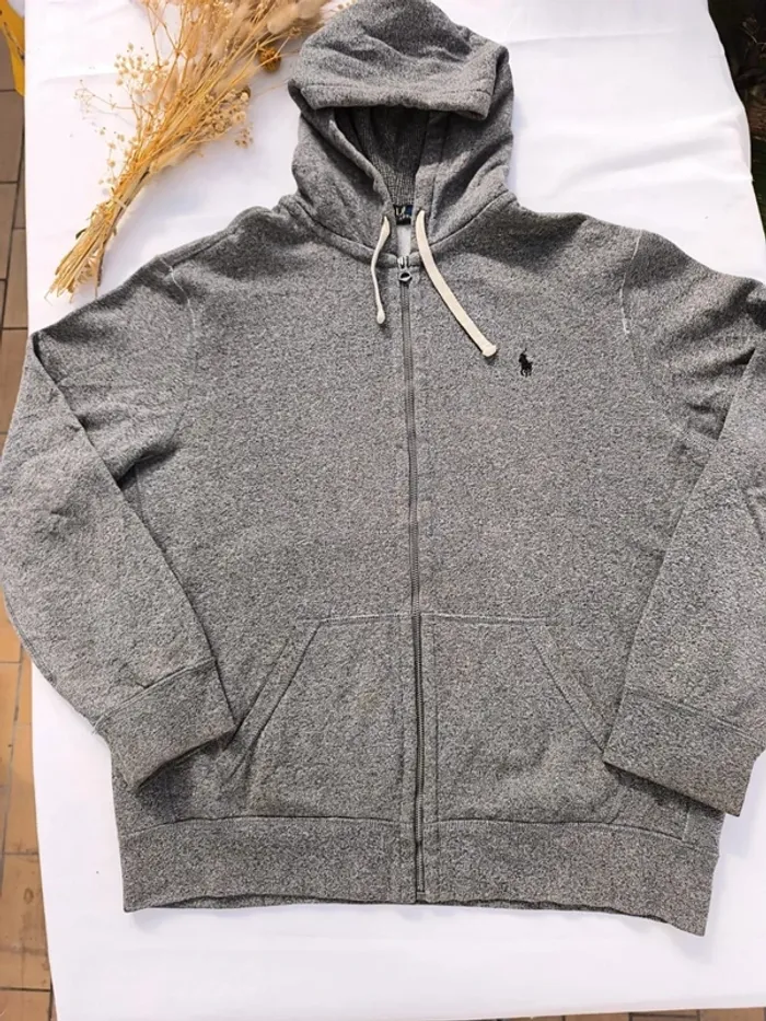 Sweat zippé homme taille XL Ralph Lauren gris logo noir - photo numéro 3