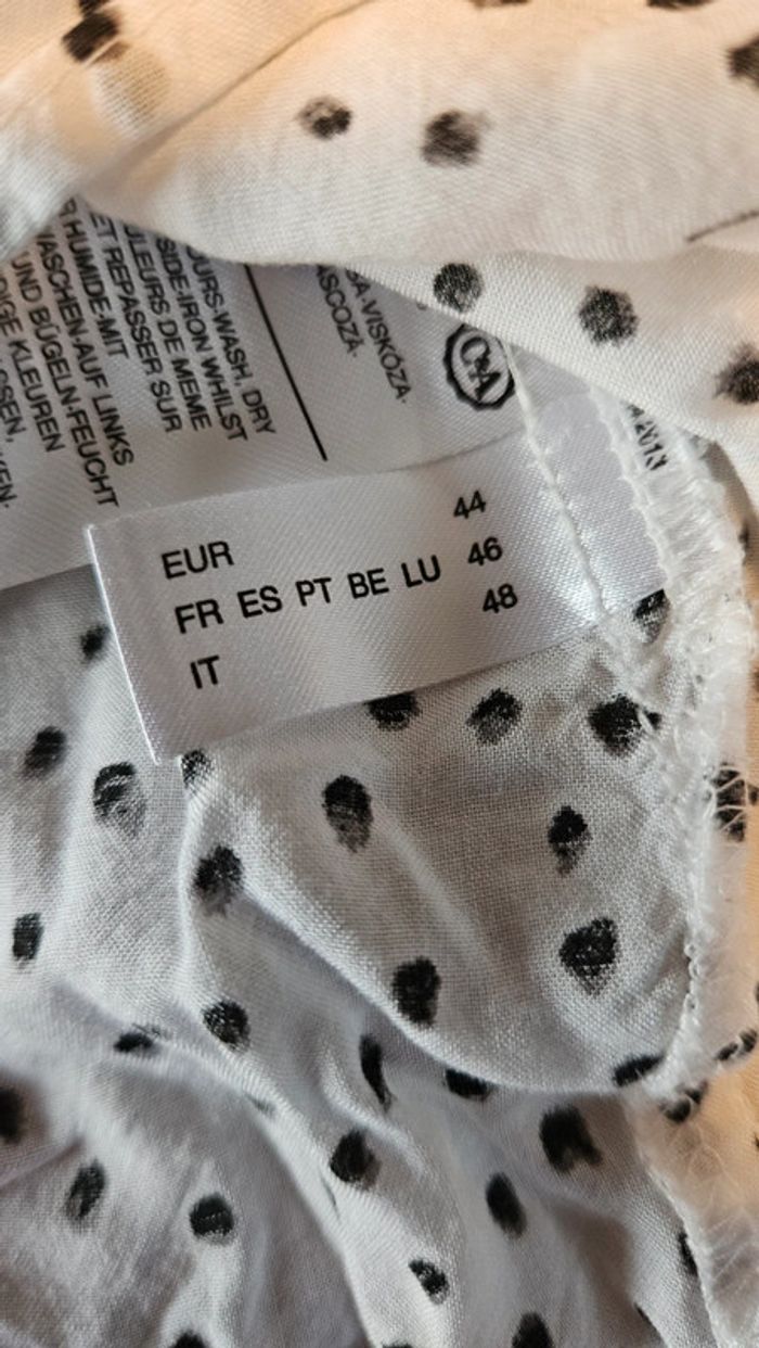 Blouse légère blanche avec taches noires, manches longues  Yessica, taille 44/46, nickel - photo numéro 6