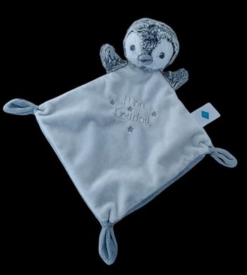 B6213❤️ Doudou Plat Mouchoir TEX Baby Mon Doudou Pingouin Oiseau Blanc Gris