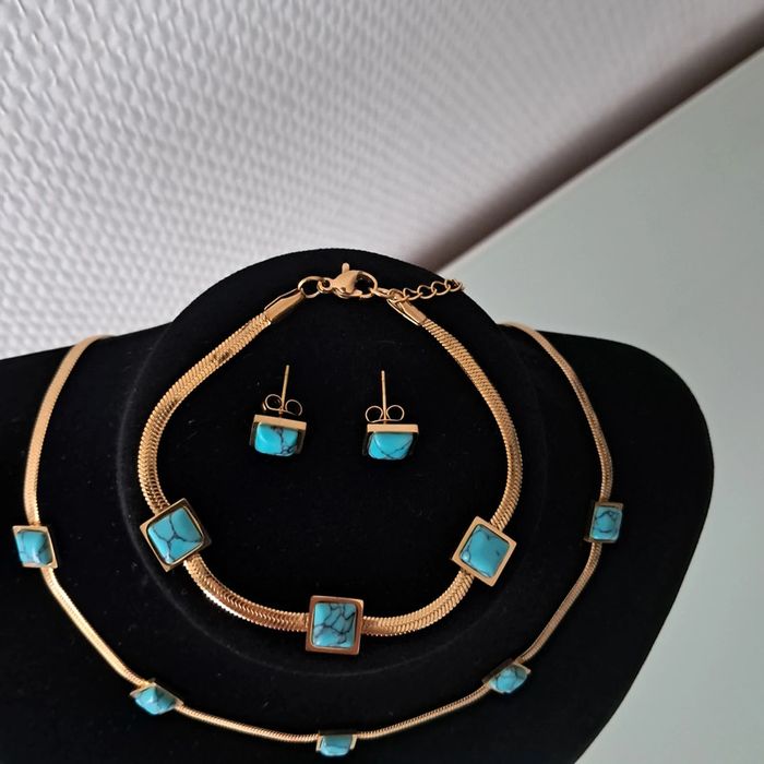 Parure maille serpent doré et turquoise - photo numéro 5