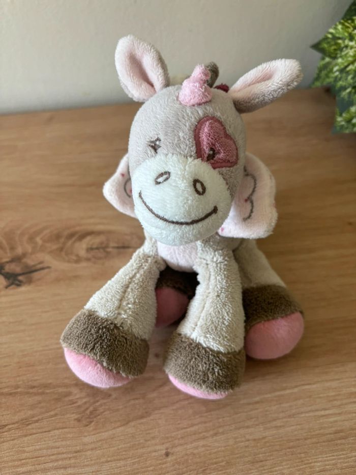 Doudou hochet jade licorne rose beige grelot nattou - photo numéro 2