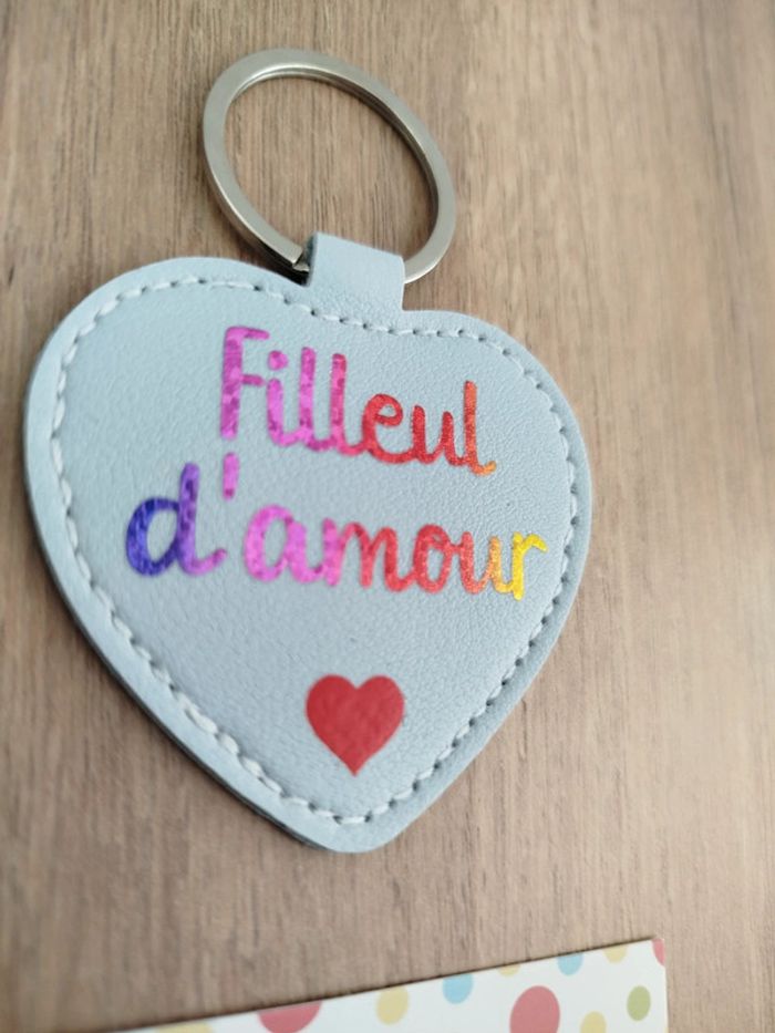 Porte-clé similicuir coeur filleul d'amour - photo numéro 2