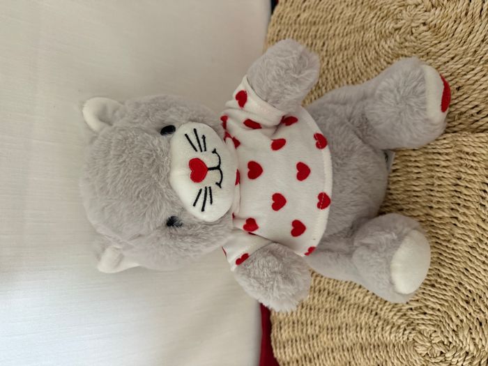 peluche chat Françoise saget cris blanc rouge coeur t-shirt saint Valentin - photo numéro 4