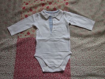 Body polo blanc manches longues 6 mois