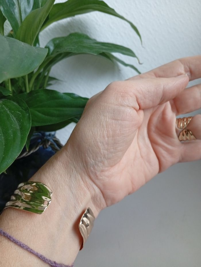 Bracelet+ Bague en métal doré texturé - photo numéro 5