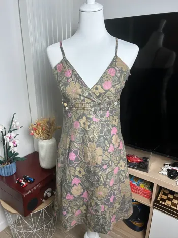 Robe vintage à fleurs et sequin marron/grise/rose taille M