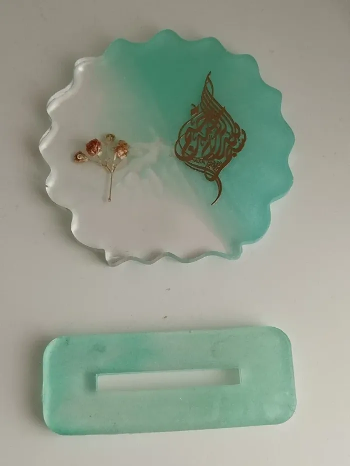 idée cadeau ornement bureau coiffeuse couvre tasse en résine et plantes naturelles abr010 - photo numéro 3