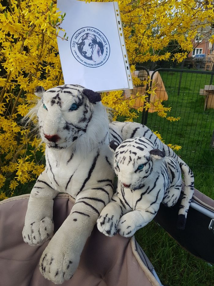 Peluche maman et bébé tigre blanc - photo numéro 2