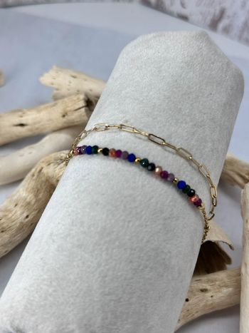 Bracelets plusieurs rangs en acier or et pierre cristal multicolore