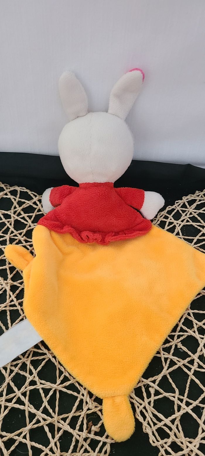 Doudou lapin plat orange rouge brodé motif oiseau NICOTOY - photo numéro 3