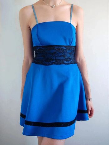 Robe courte patineuse bleu dentelle noir - 36/S à 40/L