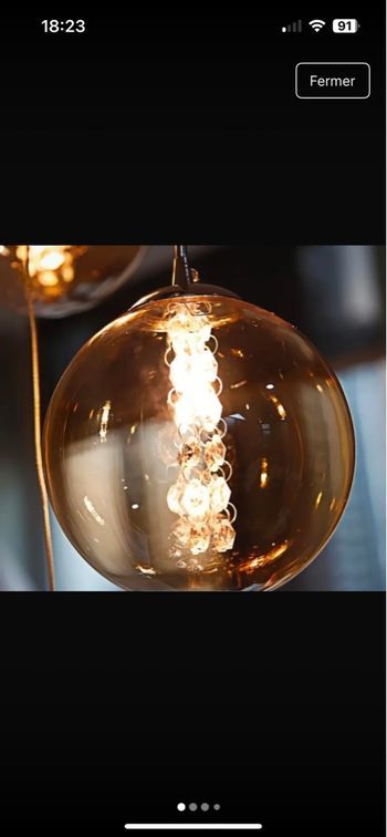 Suspension moderne à 6 boules en verre ambré - Neuve dans sa boîte