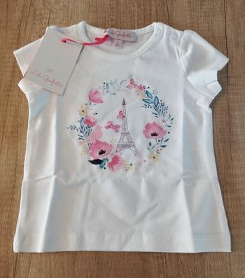 T-shirt manches courtes fille blanc et rose tour Eiffel 12 mois Lili Gaufrette