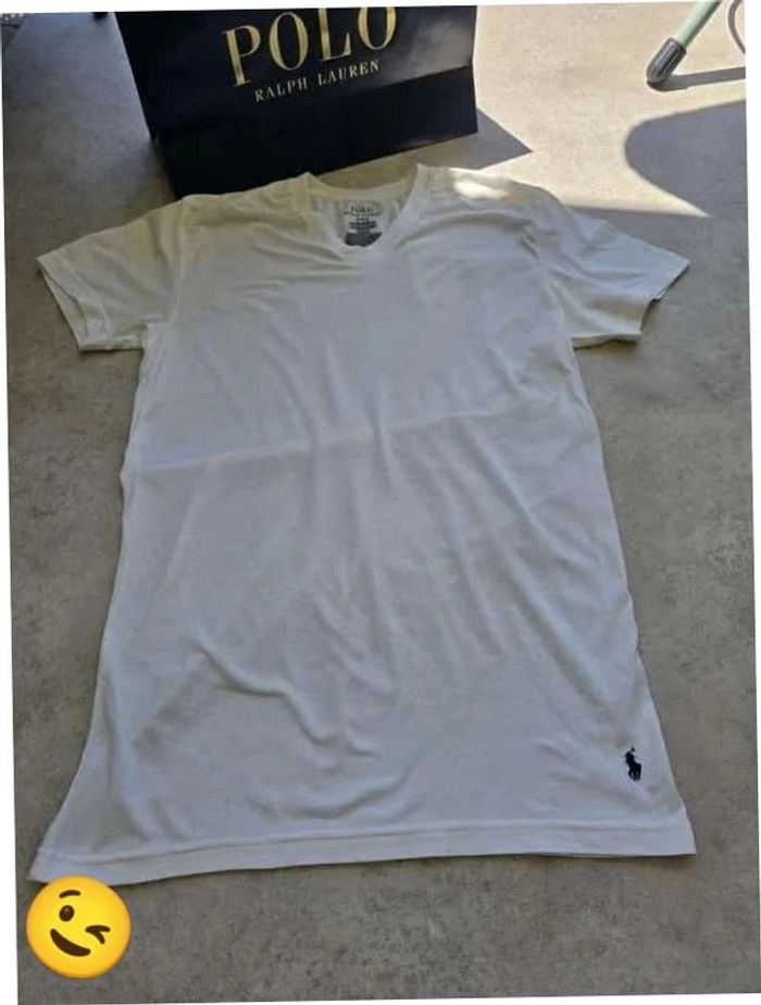 T-shirt Ralph Lauren M coupe col V blanc Homme Men tee104 - photo numéro 4