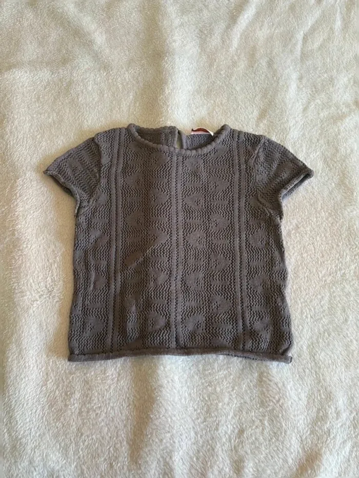 Tee-shirt tricot ajouré marron taupe – Tape à l’Œil – 2 ans (86 cm) - photo numéro 2