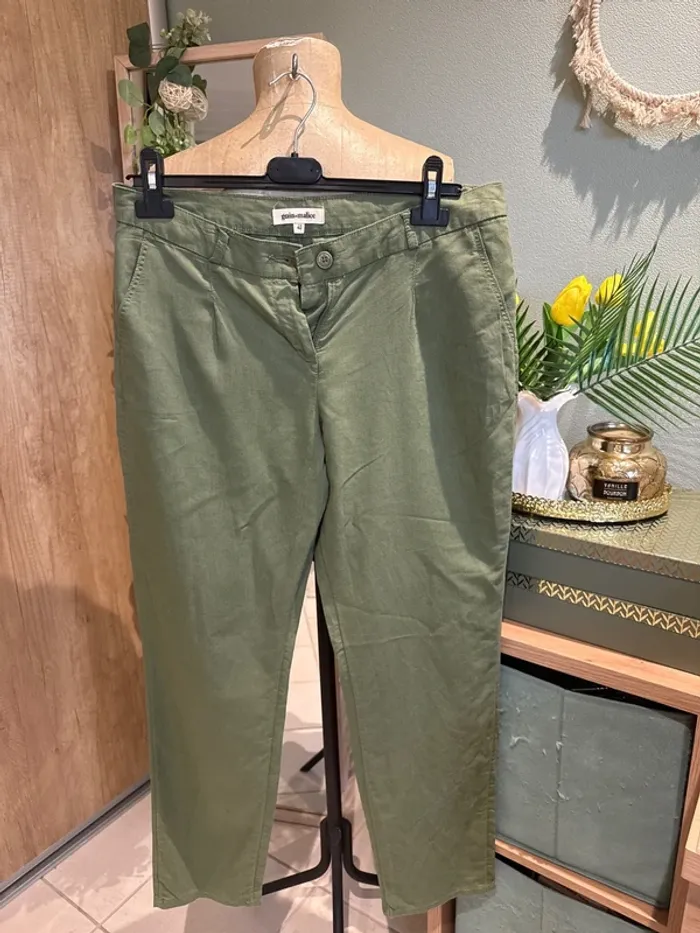 Joli pantalon kaki en lin femme 40