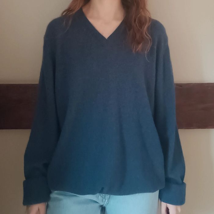 Pull bleu col V 100% cachemire Monoprix - photo numéro 2