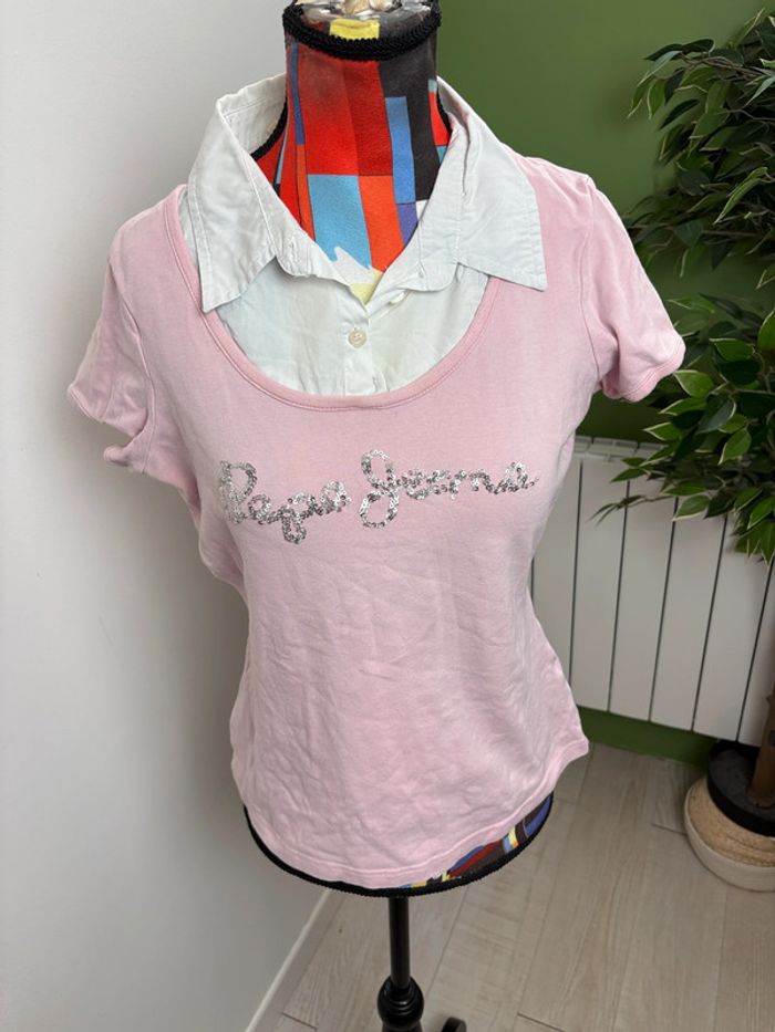 Haut Pepe Jeans | Rose pâle et blanc | Taille 40
