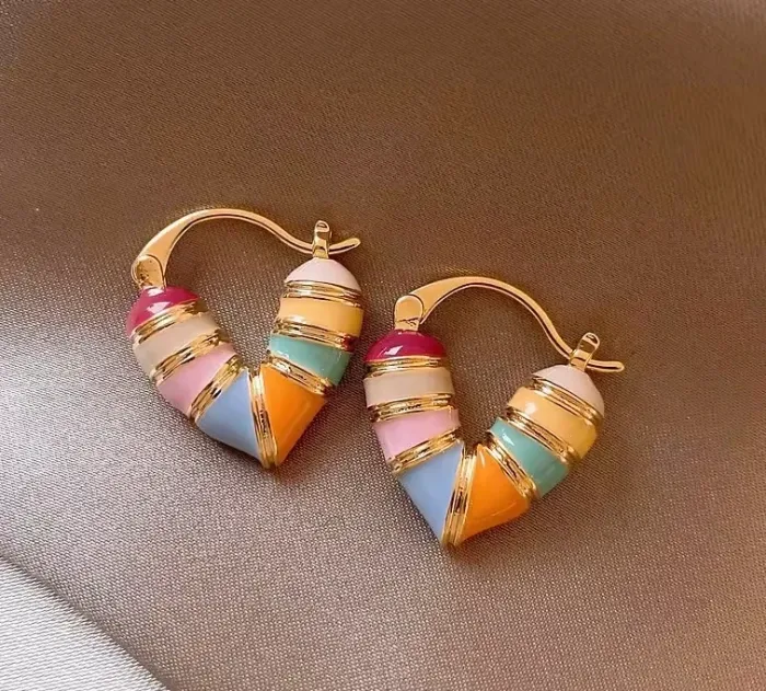 Boucles d’oreilles créoles cœur multicolore en acier inoxydable