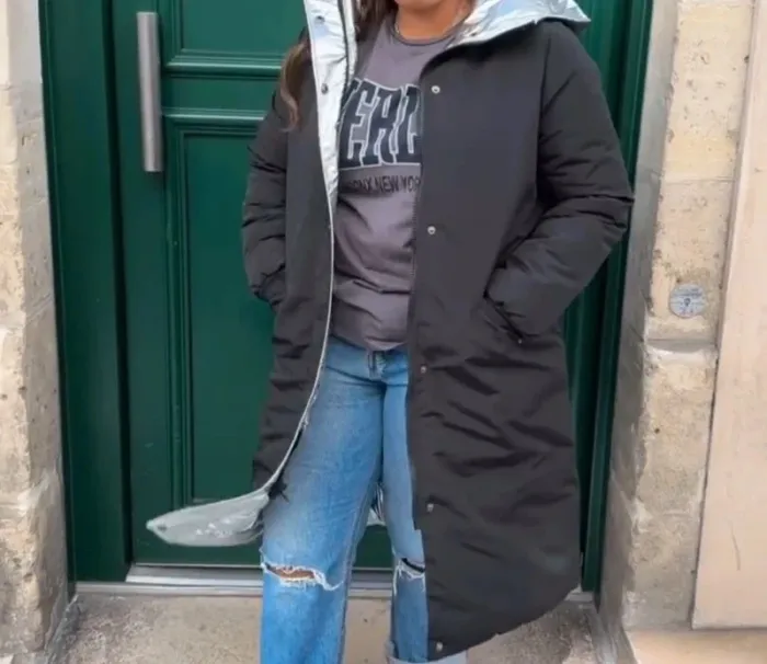 Doudoune à capuche réversible noir et argent neuve taille 2 - photo numéro 8