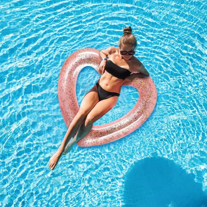 Bouée cœur rose scintillante adulte – Anneau gonflable piscine été, EVJF, plage, mariage - photo numéro 6