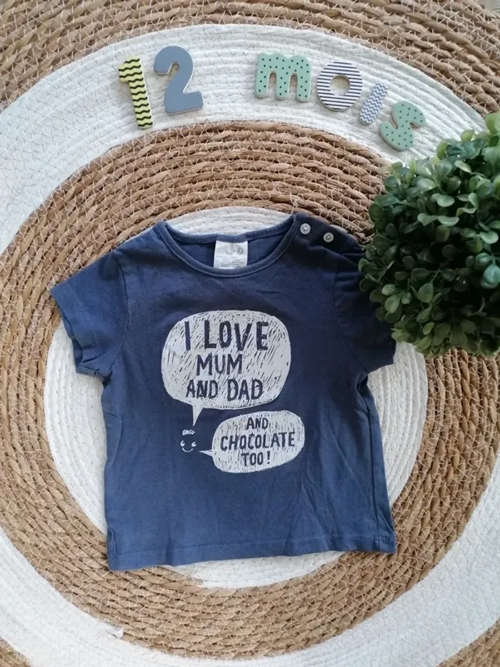 Tee-shirt manches courtes bleu - 12 mois