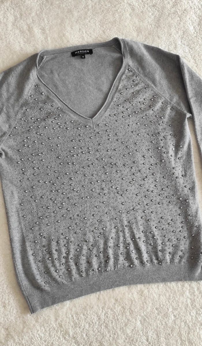 Pull gris Morgan S avec strass - photo numéro 6