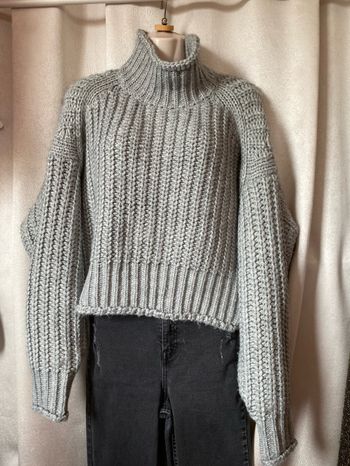 Joli pull col roulé coton gris crop top taille XL