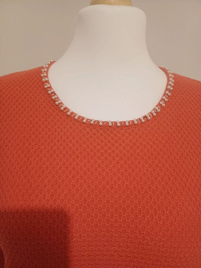 Pull chic rose/Corail avec Perles Anne Weyburn taille L 40 - photo numéro 3