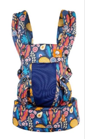 Portage préformé prefo de la marque Tula modèle Explore Coast coloris Passionfruit blue orange