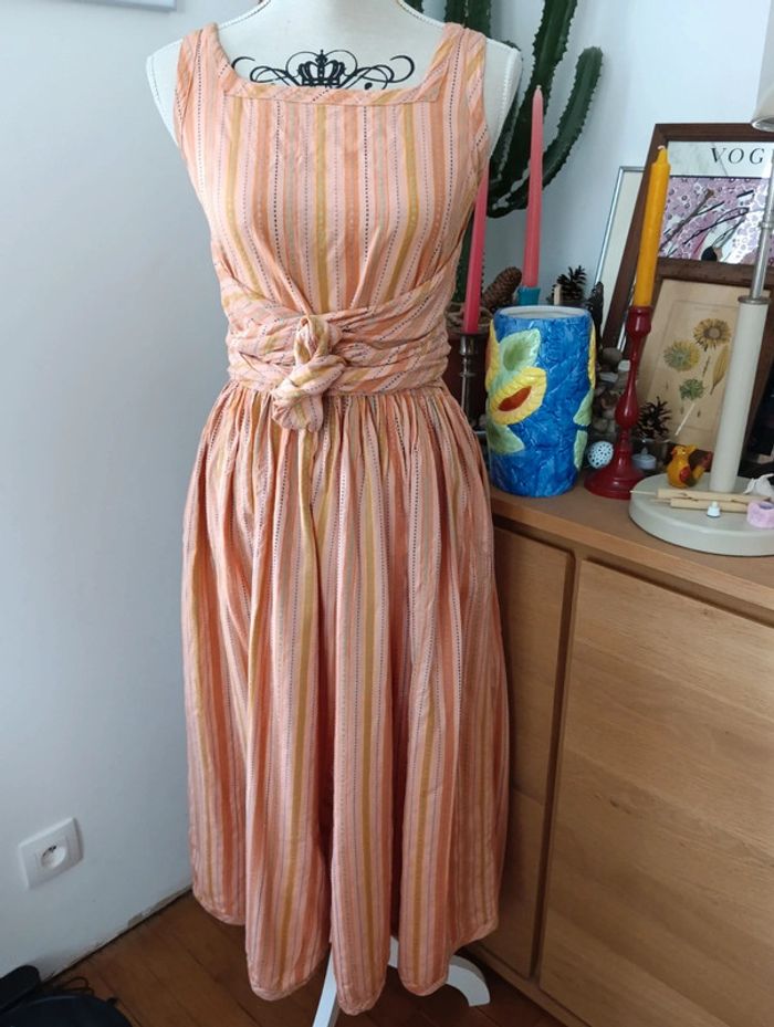 Robe vintage en coton couleur pêche - photo numéro 5