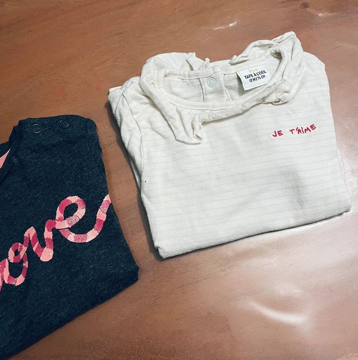 Lot de 2 tee-shirts manches longues 12 M - photo numéro 2